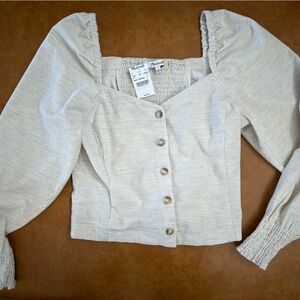 Cream Button-Up Off-Shoulder Top